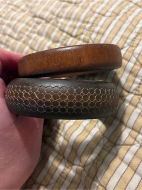 Set of Two Boho Fairycore Wooden Bangle Bracelets - Brown